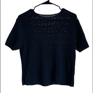 Blue Crop Top Sheer Sweater Blouse for Women